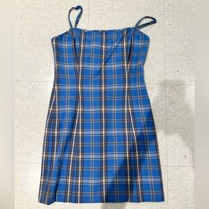 Blue and Brown Checkered Dress